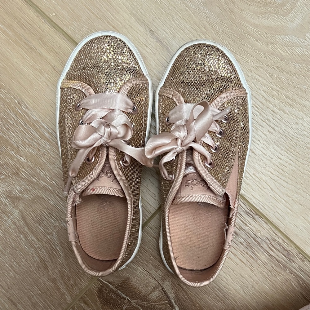 Keds Kids Sneakers in Glittery Gold with Satin Laces